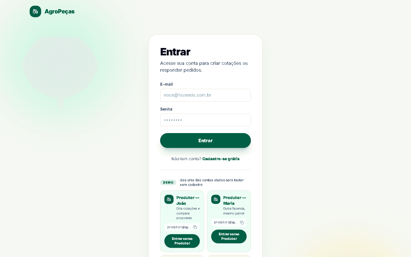 AgroPeças — screenshot principal