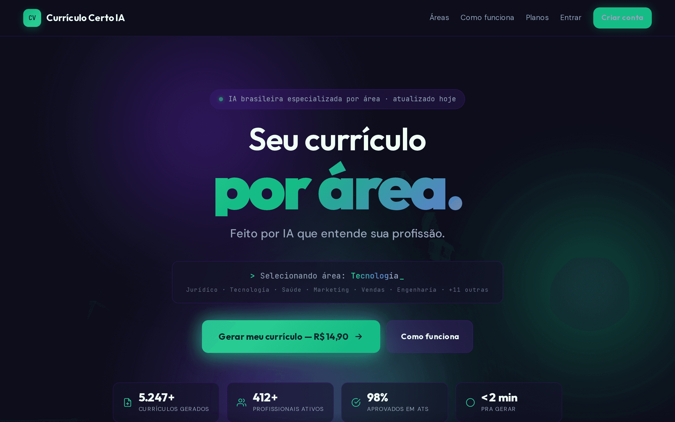Currículo Certo IA — screenshot principal