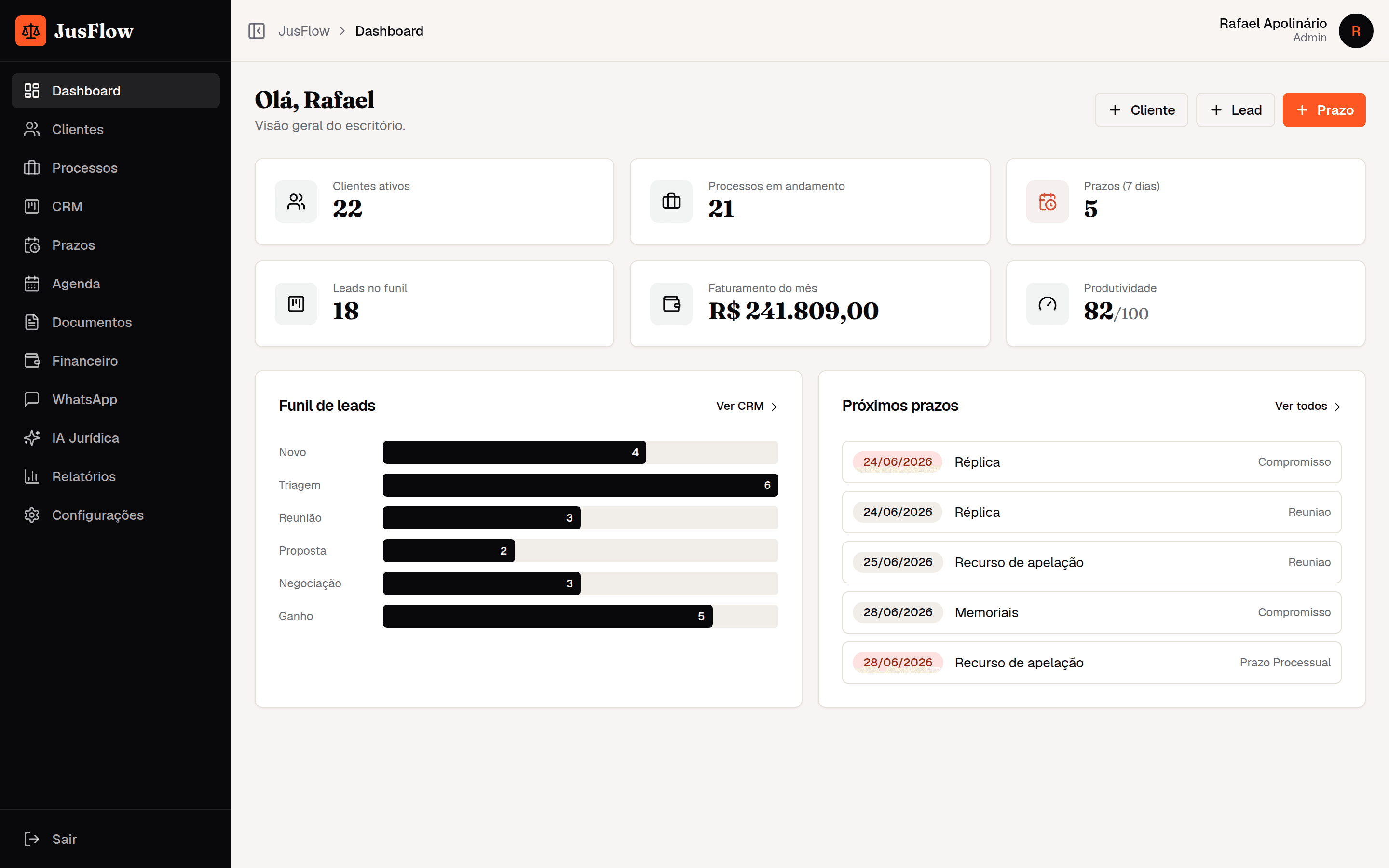 JusFlow — screenshot principal